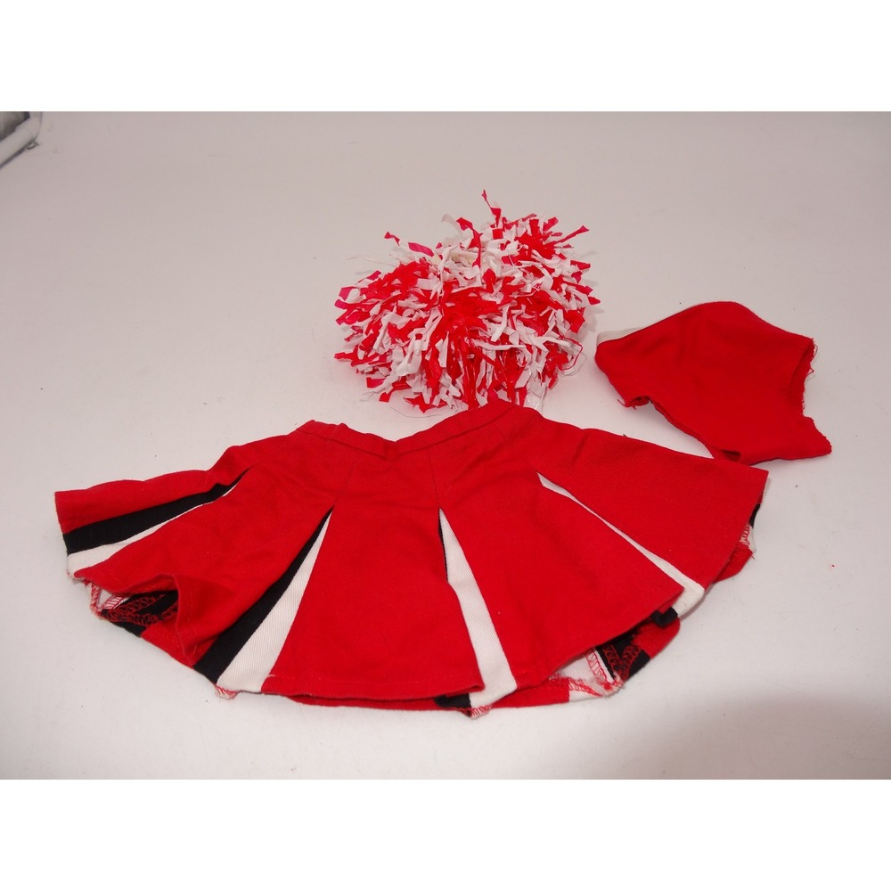 American Girl Pleasant Company Cheerleading Outfit Red White Black Skirt Pom Pom